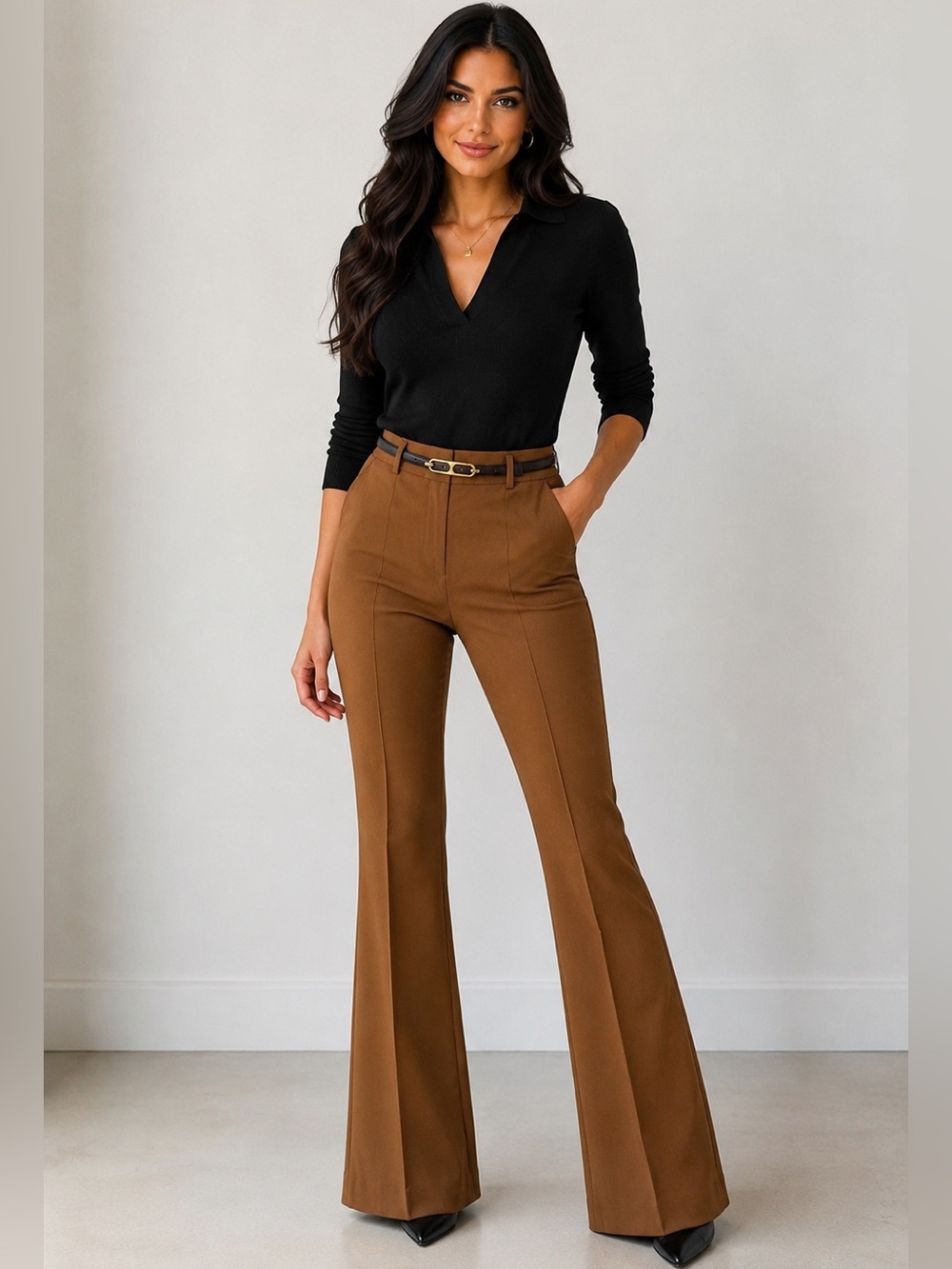 Veronica Beard Gracelyn Belted Flare Pants Camel Brown NWT Sz 6